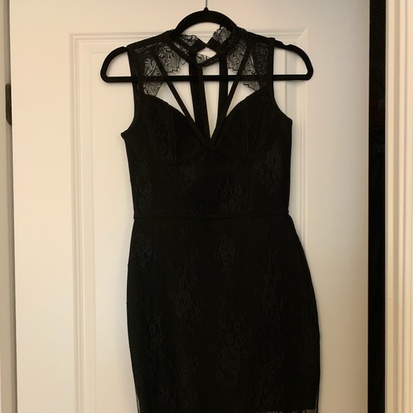 Black lace overlay high neck bodycon dress Size L - Picture 5 of 6